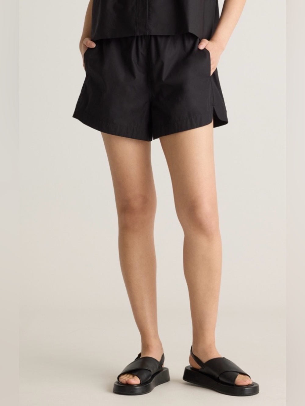 Quince Organic Cotton Poplin Pull-On Shorts - Black, size XL